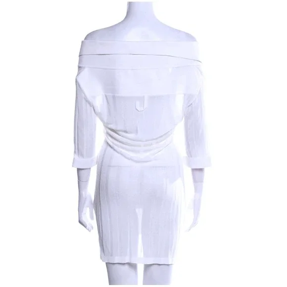 Jacquemus Size 10‎ Womens Off Shoulder Button Front Knit Shirt Dress White $600